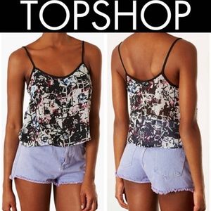 Topshop multicolor "floral grid print" top.size 10